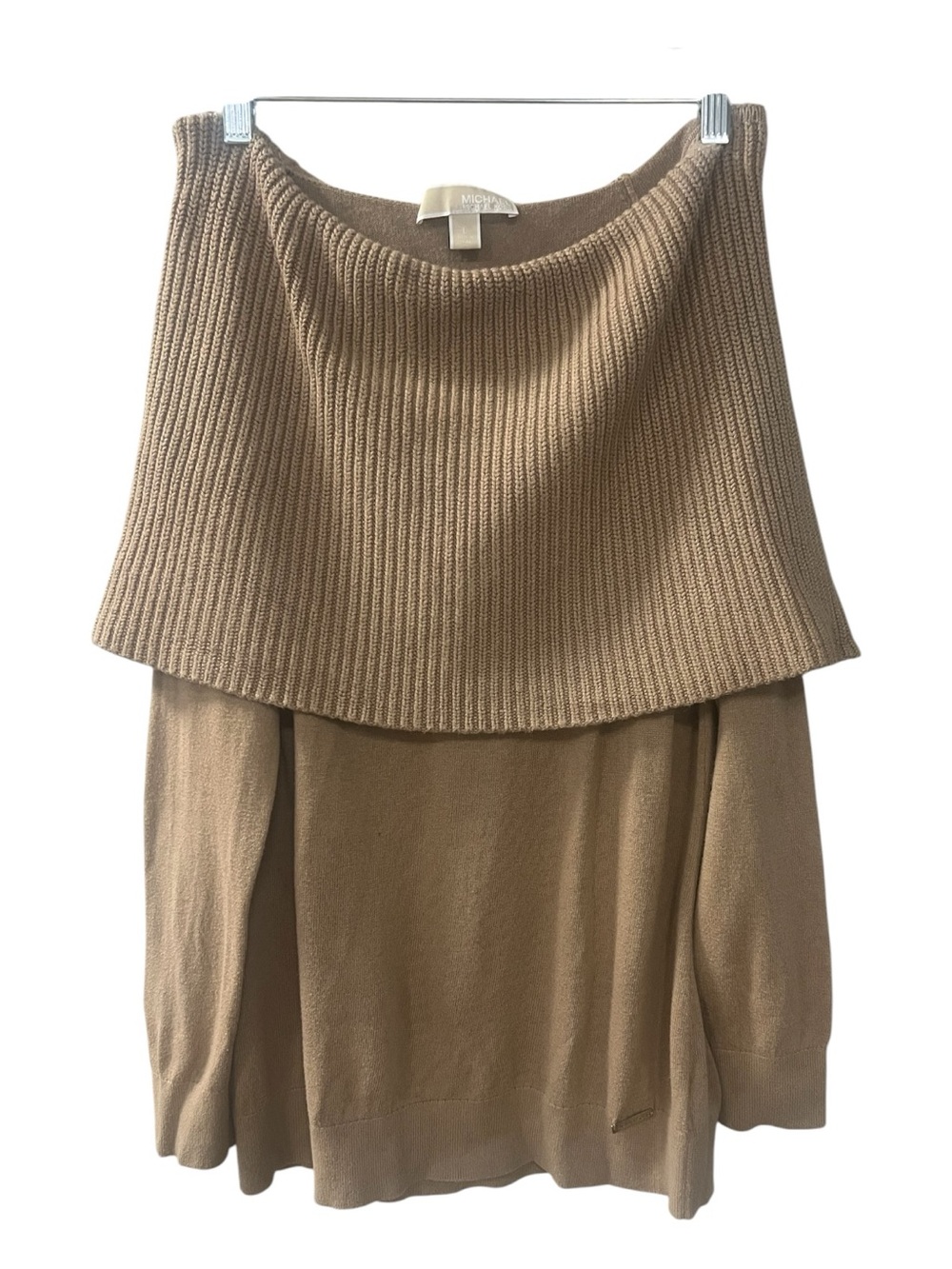 Michael Kors Tan Off-Shoulder Foldover Sweater size L